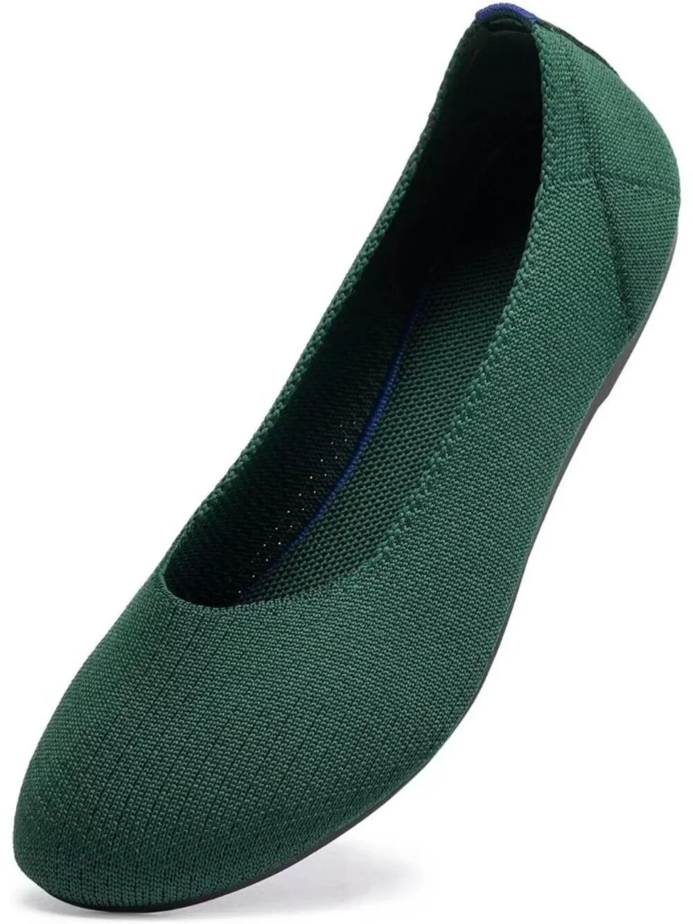 Women's Green Round Toe Knit Dress Low Wedge Slip On Ballerina Ballet Flat Shoes